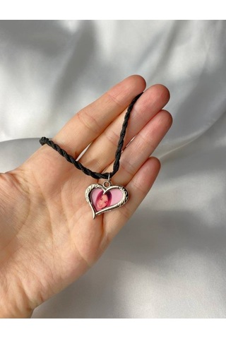 Sevgi Çerçevesi - Gümüş Kaplama Siyah İpli Çerçeveli Kolye Çok REnkli