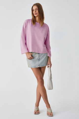 Grımelange Basıl Kadını Oversize %100 Organik Pamuk Örme Uzun Kol Pembe T-shirt Pembe