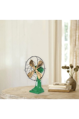 Nealdin Retro Nostaljik Fan Figür Dekor Siyah Yeşil Reçine Ev & Kafe Dekorasyonu 17 10 25 Cm