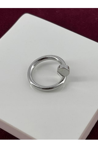 Çivi Detaylı Parlak Silver Yüzük Gümüş