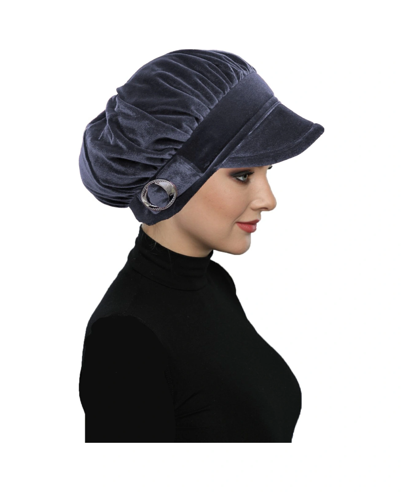 Kadife Şapka Toka Detaylı Füme Hazır Türban Tesettür Bone Füme