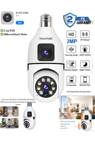 Çift Lens Ip Ampul Kamera Hareketli Gece Görüş Ses Kayıtlı Wi-fi Güvenlik Kamerası