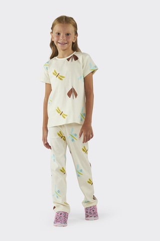 Panço Kız Çocuk Desenli Bej Pijama Takımı Krem