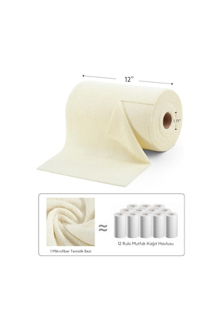 Çok Amaçlı Rulo Mikrofiber Temizlik Bezi 30x30 75 Yapraklı Bej Bej