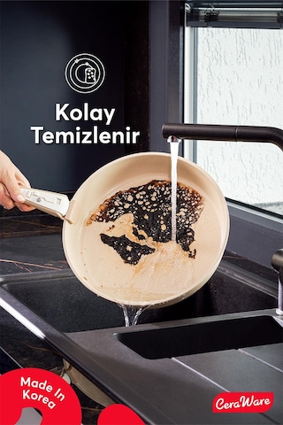 Ceraware Hona Daily 9 Parça Tak Çıkar Saplı Iç Içe Geçebilen Seramik Yapışmaz Tencere Tava Seti Bej