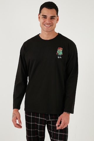 Buratti Ekoseli Regular Fit Yüksek Bel Cepli Bisiklet Yaka Erkek Pijama Takımı 6574002 Siyah-Siyah