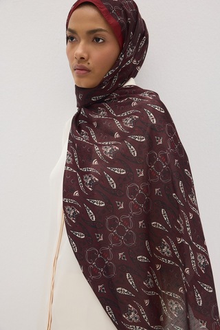 Mirsoy Scarf Rüya Pamuk Etnik Desen Şal Bordo