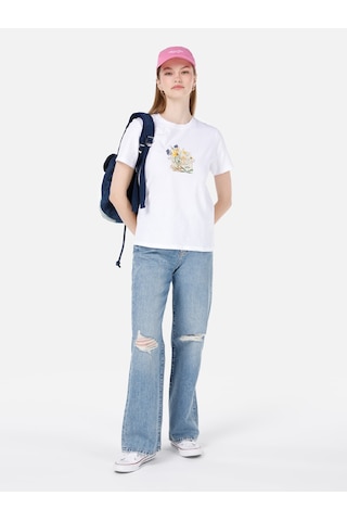 Colins 900 Laris Normal Kesim Yüksek Bel Geniş Paça Mavi Kadın Pantolon Denim