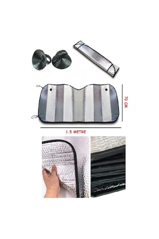 Araba Ön Cam Güneşliği Balonlu Metalize Parlak Alüminyum 150 70