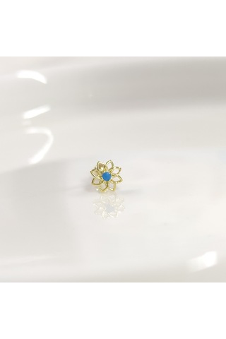 Mavi Taşlı Yıldız Çiçek Gümüş Tragus Pıercıng - Altın Sarı Beyaz