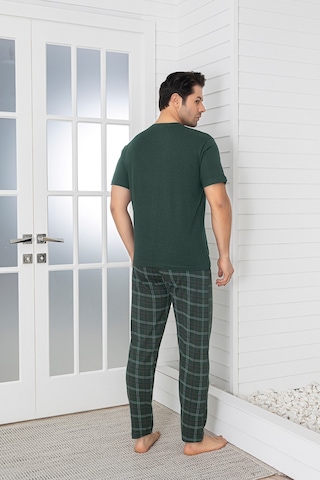 Sude Homewear Erkek Ekoseli Cepli Kısa Kollu Pijama Takımı Haki