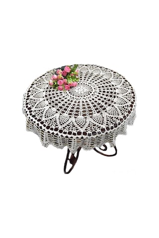 Xindoker "el Yapımı Pamuk Dantel Masa Örtüsü - 65-70 Cm Çiçek Desenli Beyaz" Beyaz