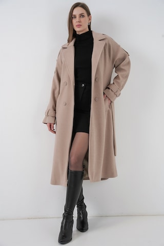 Kadın Kuşaklı Kaşe Kaban 9161 - Bej Bej