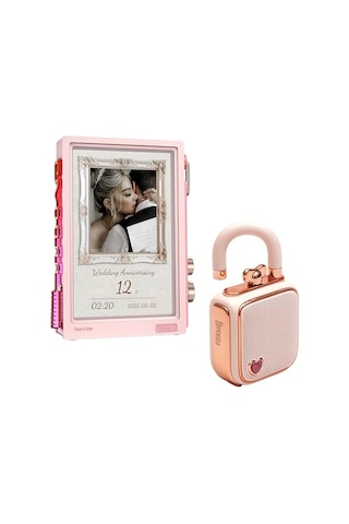 Lovelock Ses Kayıt Özellikli Bluetooth Hoparlör Ve Times Frame Akıllı Dijital Çerçeve Hediye Seti, Pembe