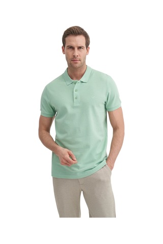Cazador Erkek Polo Yaka Slim Fit Pike Düz Pamuklu Tişört SU YEŞİLİ