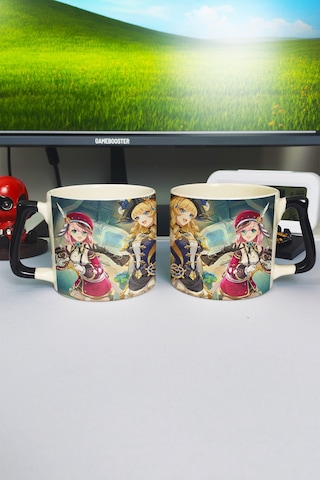 Charlotte Genshin İmpact Baskılı Seramik Lüks Kupa 1 Adet Özel Siyah Kulp Dalga Kulp V3d Çok Renkli
