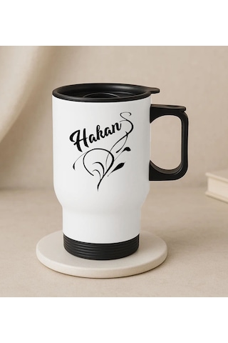 Bk Gift Kişiye Özel İsimli Kulplu Beyaz Çelik Bardak Termos Mug 450ml-2, Sevgiliye Hediye, Arkadaşa Hediye, Eşe Hediye