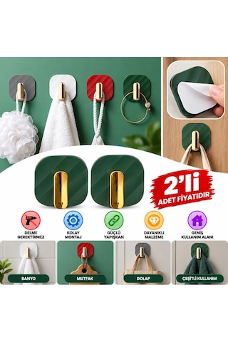 2li Yapışkanlı Retro Askılık Dolap Kapak Kulpu Yeşil Belirtilmemiş