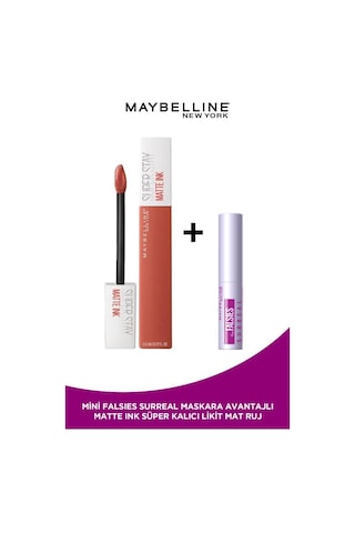 Maybelline New York Super Stay Matte Ink Unnude Likit Mat Ruj 70 Amazonian + Mini Falsies Surreal Maskara