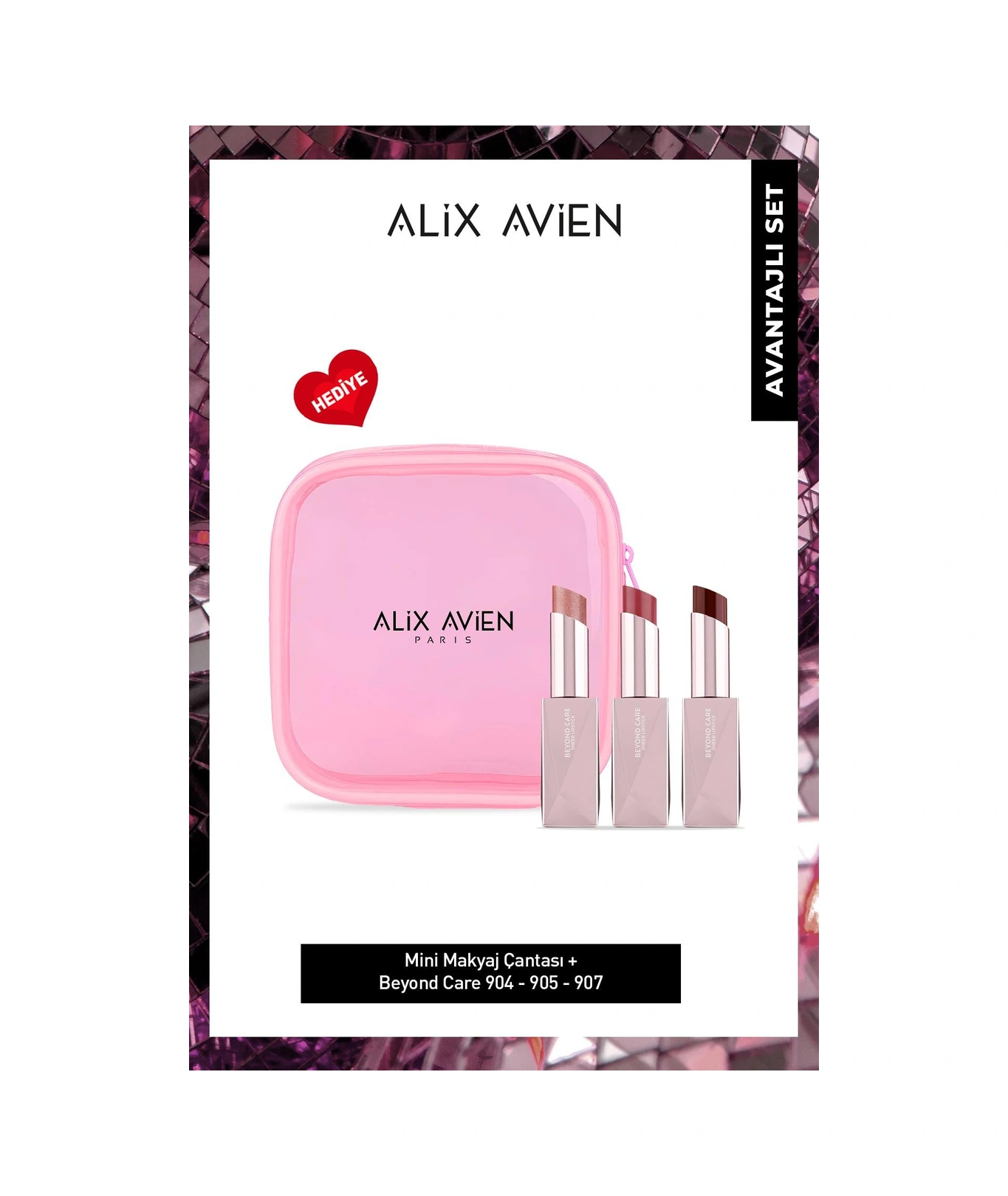 Alix Avien Nemlendirici Besleyici Etkili Işıltılı Görünüm Sağlayan Makyaj Çantalı Parlak Beyond Care Ruj Seti