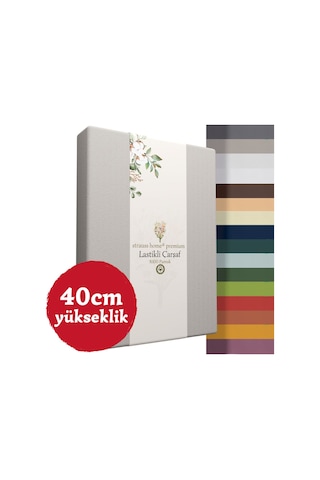 Home Premium Lastikli Çarşaf Yüksek Yataklara Özel 40cm Yükseklik Penye %100 Pamuk 150gr/m2 Oeko Tex Koyu Gri