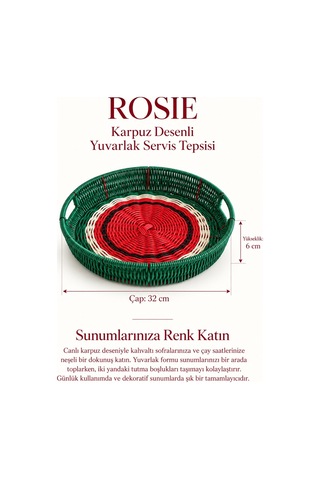 Rosıe Karpuz Desenli Yuvarlak Servis Tepsisi 32 Cm Karışık