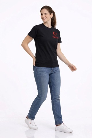 Wear Vexel Kadın Türkiye Ay Yıldız Baskılı Taraftar Forma T-shirt - Siyah Çok Renkli