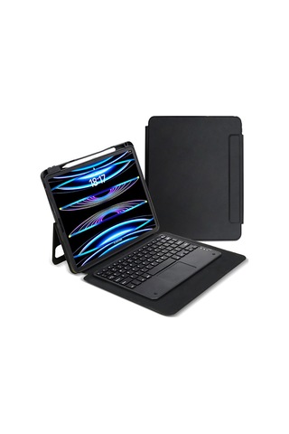 iPad Uyumlu  Pro 13 2024 Gzgn Border Keyboard Bluetooh Bağlantılı Standlı Klavyeli Tablet Kılıfı - Siyah Arka Kapak