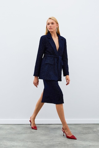 Sateen Kuşaklı Tüvit Ceket - Lacivert-135019 Lacivert