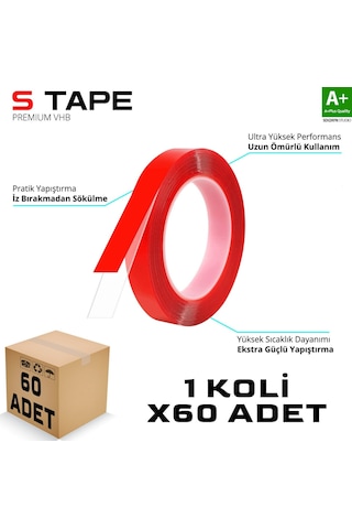 S-dizayn Çift Taraflı Bant 10mm X 5 Metre Şeffaf Silikon Vhb Bant 60'lı Koli A+kalite