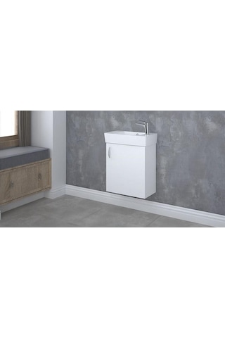 Turkuaz City Lavabo 25X50Cm (Sağ) Ve Minica Banyo Dolabı-Beyaz