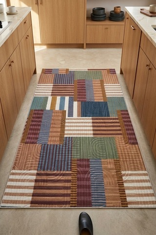 Raschel Carpet Premium Bohem Yıkanabilir Leke Tutmaz Modern Mutfak Halısı Multi Renkli Özel Seri Kaymaz Taban Halı Yolluk Kilim Rc Multı Mutfk 002 Çok Renkli