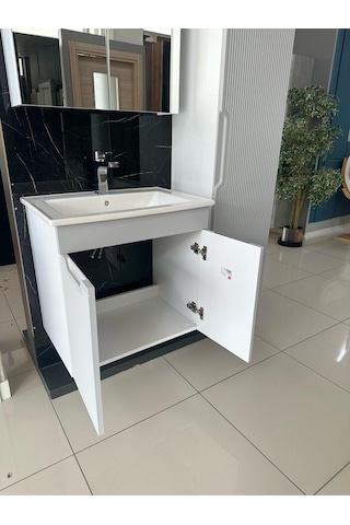 Noce Banyo Dolabı Aynalı Boy Dolaplı Membran Kapaklı 65 CM Gri
