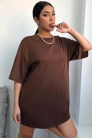 Uyguntarz Love And Peace Baskılı Unisex Oversize Tshirt Kahverengi