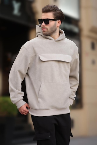 Madmext Boyalı Gri Kapüşonlu Kapaklı Cep Detaylı Polar Erkek Sweatshirt 7097 Gri