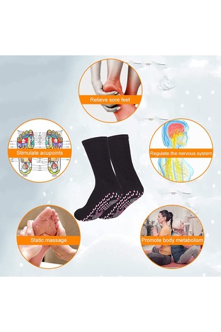 Jeehugo 3 Çift Turmalinli Otomatik Isıtıcı Çorap - Sağlıklı Ayak Isıtma, Yorumu Azaltma, Kayganlık Önleyici Siyah Orta Boy Siyah