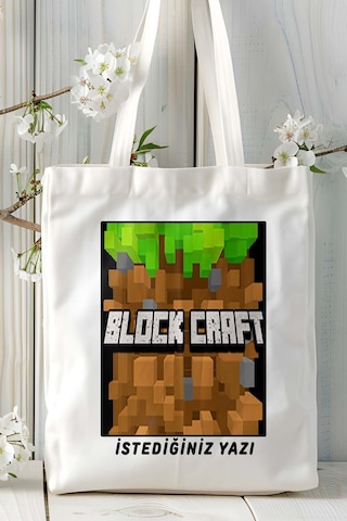 Art Hediye Block Craft Mobil Oyun Baskılı Bez Çanta Omuz Çantası Çift Tafaflı Baskı Kişiye Özel 1 Çok Renkli