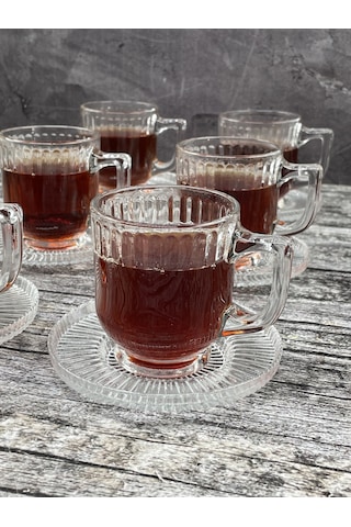 6 Kişilik 12 Parça Cam Çay Takımı Çay Bardağı Ve Tabak Seti