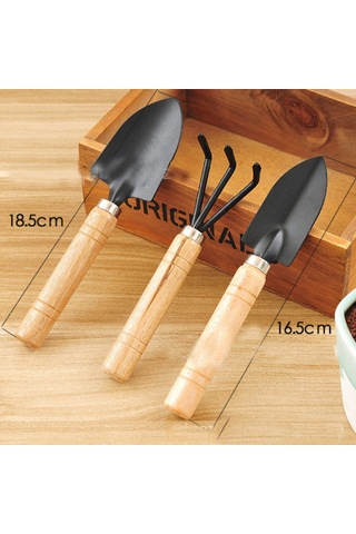 Singree 3 Parçalı Pratik Bahçe Alet Seti - Bonsai, Çiçek Ve Sukulentler İçin Dayanıklı Ahşap Saplı 112 Karakter