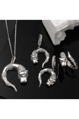 Casera's Gümüş Kaplan Figürlü Kadın Set Csr2185177 Gümüş