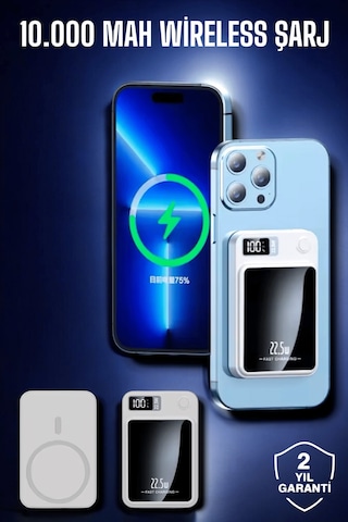 22.5w Magsafe Kablosuz Şarjlı Powerbank Dijital Ekran Ve Hızlı Şarj Çok Renkli