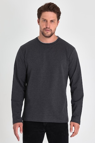 Mmetalic Erkek Çift Bisiklet Yaka Standart Rahat Kesim Sweatshirt Cmrb68-Antrasit