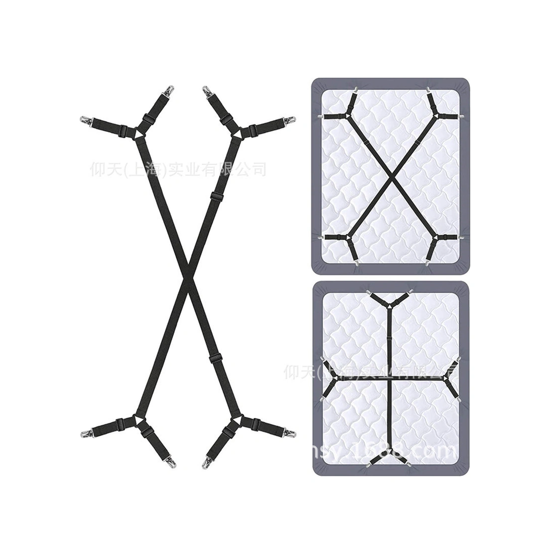 Qingmipy Ev İçin Çiftli Siyah Çarpraz Desenli Özelleştirilebilir Çarşaf Sabitleyici, Elastik Kumaşlı Dayanıklı Yatak Çarşafı Tutucu Siyah