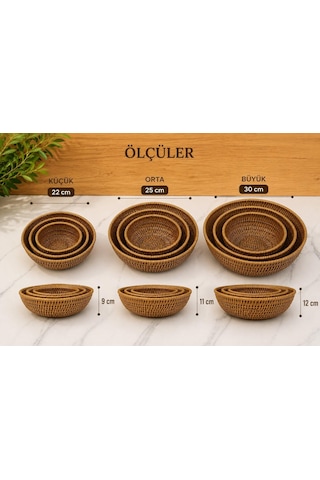 Morponi 3'lü Set Rattan Yuvarlak Çok Amaçlı Sepet - Mutfak Meyvelik & Banyo Organizer Düzenleyici Shr328 Sarı