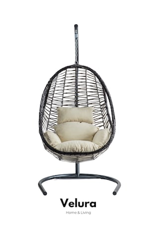 Cosmo Bahçe Salıncağı - Cappucino Rattan Krem Minder Kahverengi