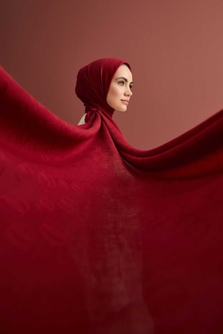 İmannooor Zincir Desen Bordo Pamuk İpek Şal 70x210