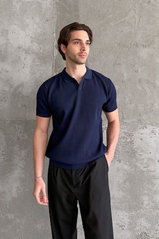 Erkek Petek Desen Polo Yaka Triko T-shirt Lacivert