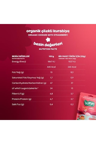 Organik Vegan Çilekli Kurabiye Atıştırmalık Paketi - 12 Adet 640 G