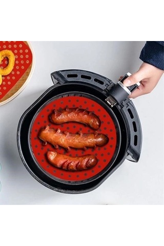 Buffer Renkli Isıya Dayanıklı Yıkanılabilir Silikon Fırın Ve Airfryer Yuvarlak Pişirme Matı 23 Cm Çok Renkli