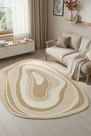 Mariesse Home Amorf Krem Bej Modern Dokuma Salon Oturma Odası Halısı